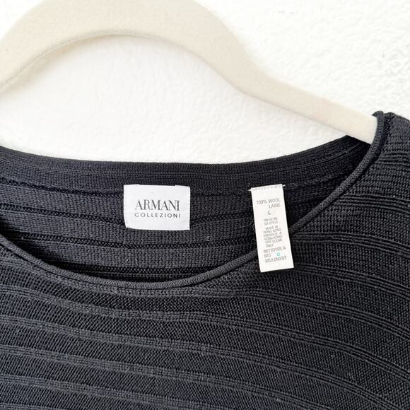 [Armani Collezioni] Black 100% Wool Boat Neck Sweater Classic Ribbed Sz Large L - Picture 8 of 8